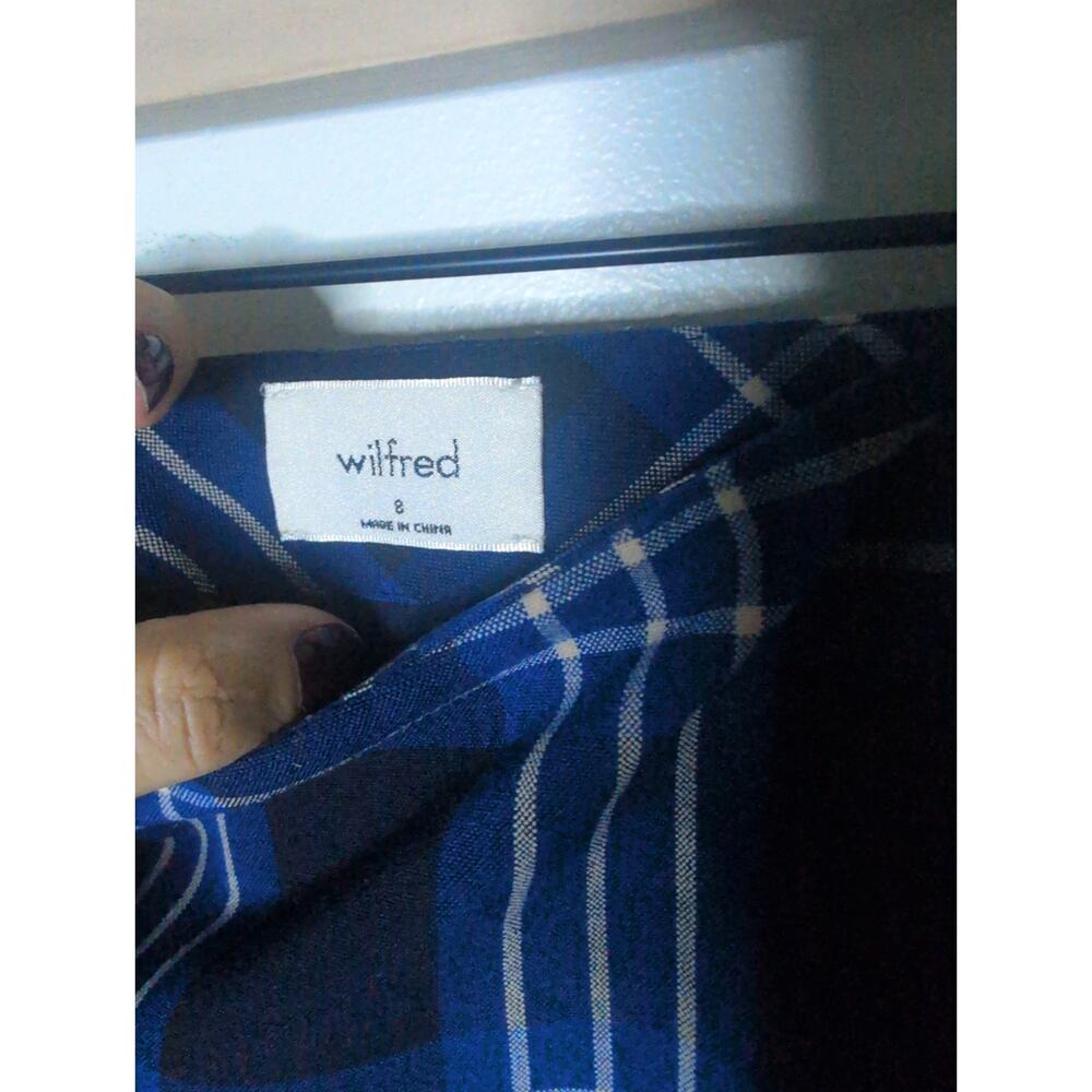 Aritzia Wilfred New Classic A-line Mini Plaid Skirt Navy & Blue sz 8 - Picture 3 of 6